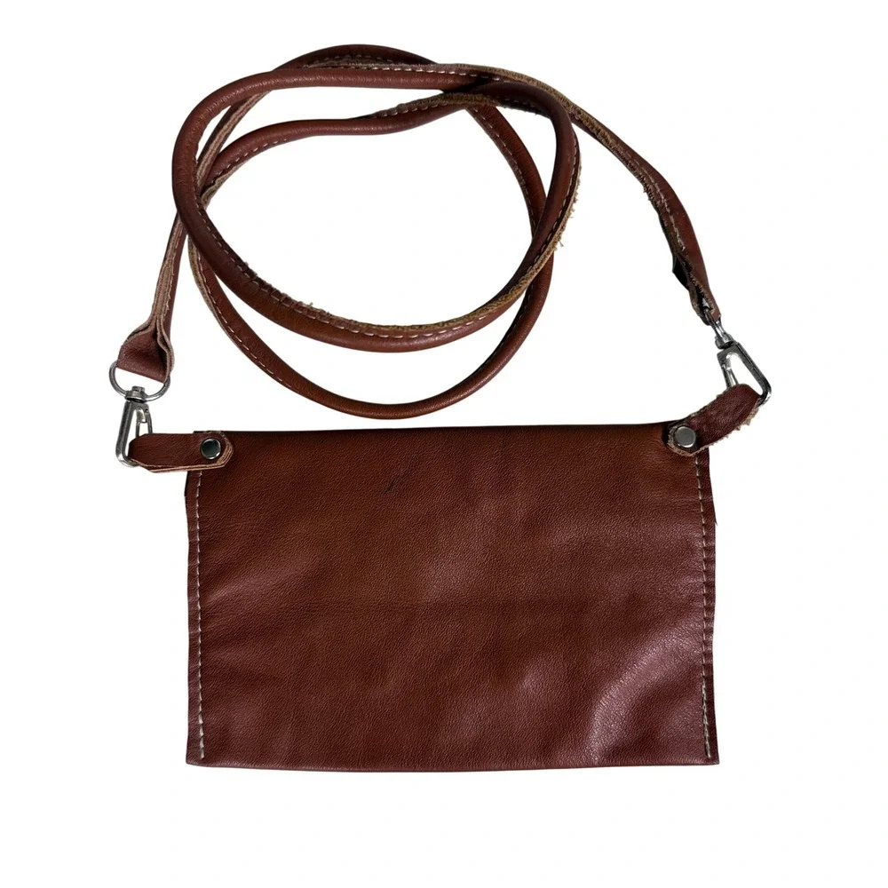 Crossbody Bag Womens OS Brown Leather Envelope Snap Small Minimalist